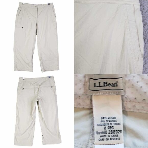 LL Bean Pants Crop Womens Size 8 Straight Leg Outdoor Hiking Capri Khaki - Picture 1 of 10
